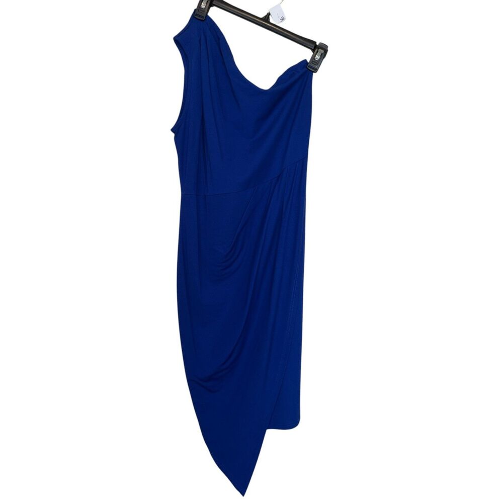 Blue One Shoulder Midi Dress Women Size Large Asymmetrical Cocktail Dress